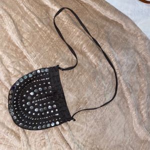 Silver studded green/gray crossbody purse